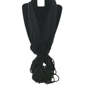 Black Beaded Multi-Strand Dropdown Necklace